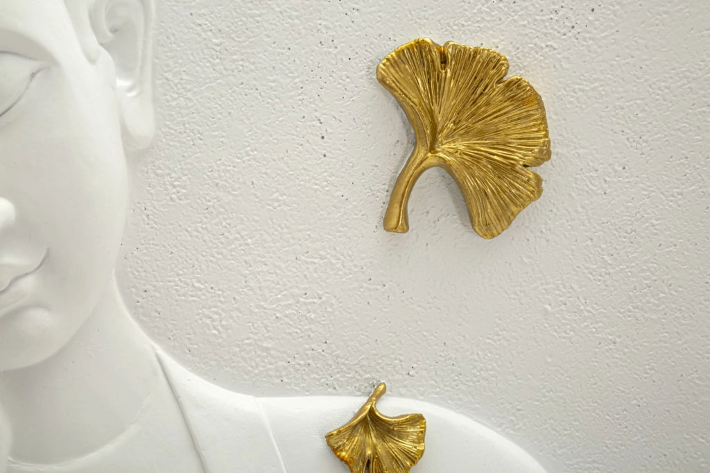 Pannello Buddha 46x5,7x55,5 cm in Resina Bianco e Oro
