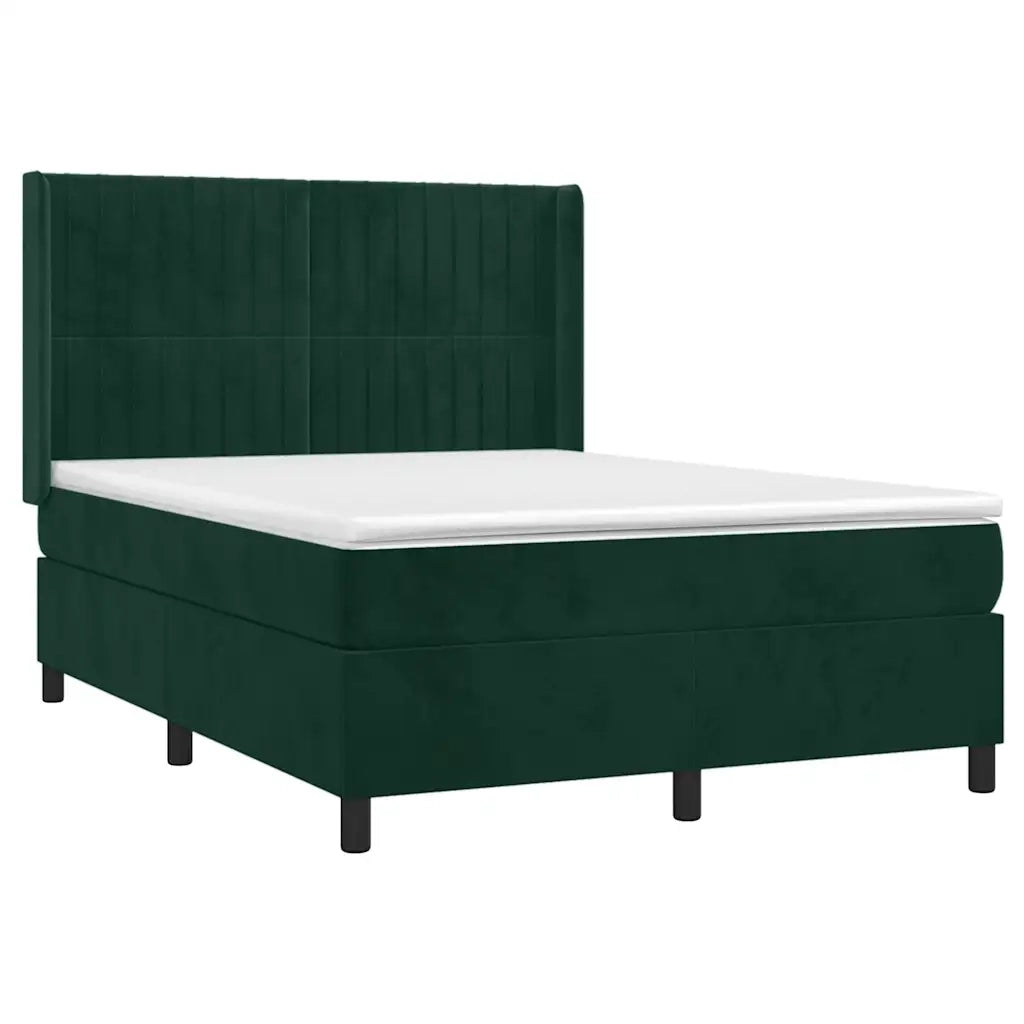 Letto a Molle con Materasso e LED Verde Scuro 140x190cm Velluto 3139682