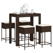 vidaXL Set Bar da Giardino 5 pz con Cuscini in Polyrattan Marrone