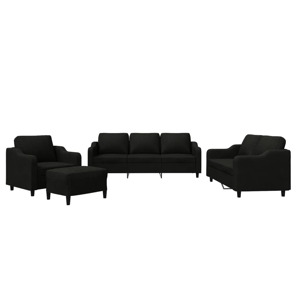 Set di Divani 4 pz con Cuscini Nero in Tessuto