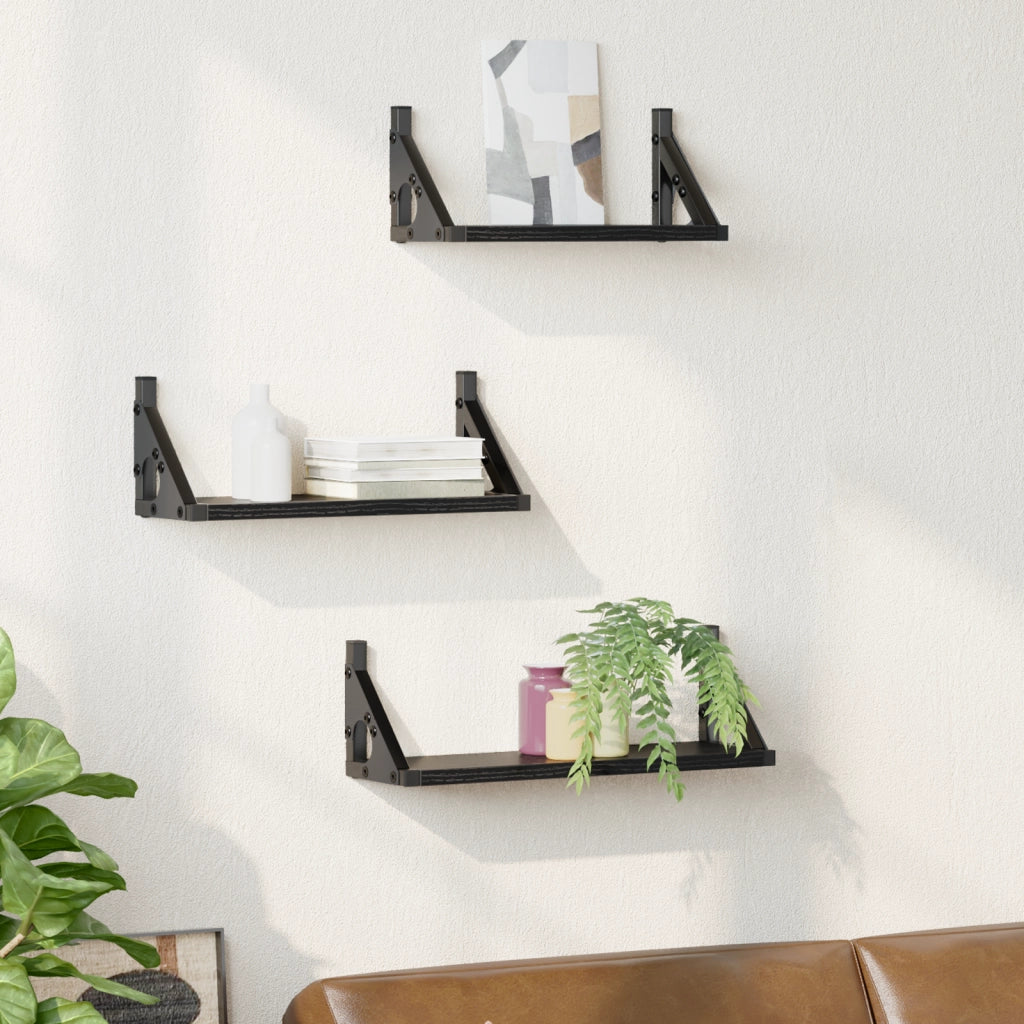 Set di mensole a parete in rovere nero in legno ingegnerizzato