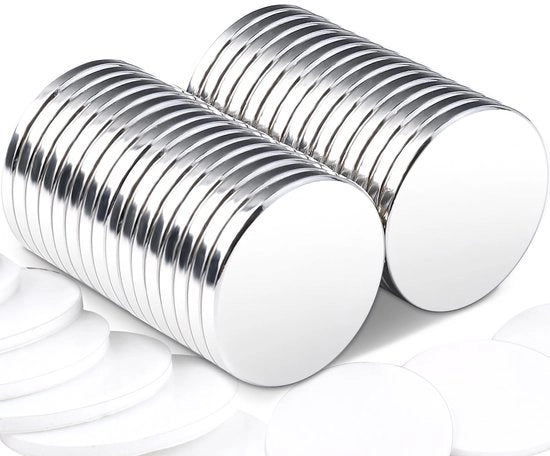 Pacco con 30 magneti neodymium, extra forti, 20 x 2 mm, magneti forti per lavagne magnetiche, magneti autoadesivi, piccoli rotondi con adesivo doppio per whiteboard, cucine, attrezzi per hobby, uffici