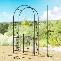 Arco da Giardino con Cancello, Traliccio per Piante Rampicanti in Metallo, 2.2x1 m, Nero