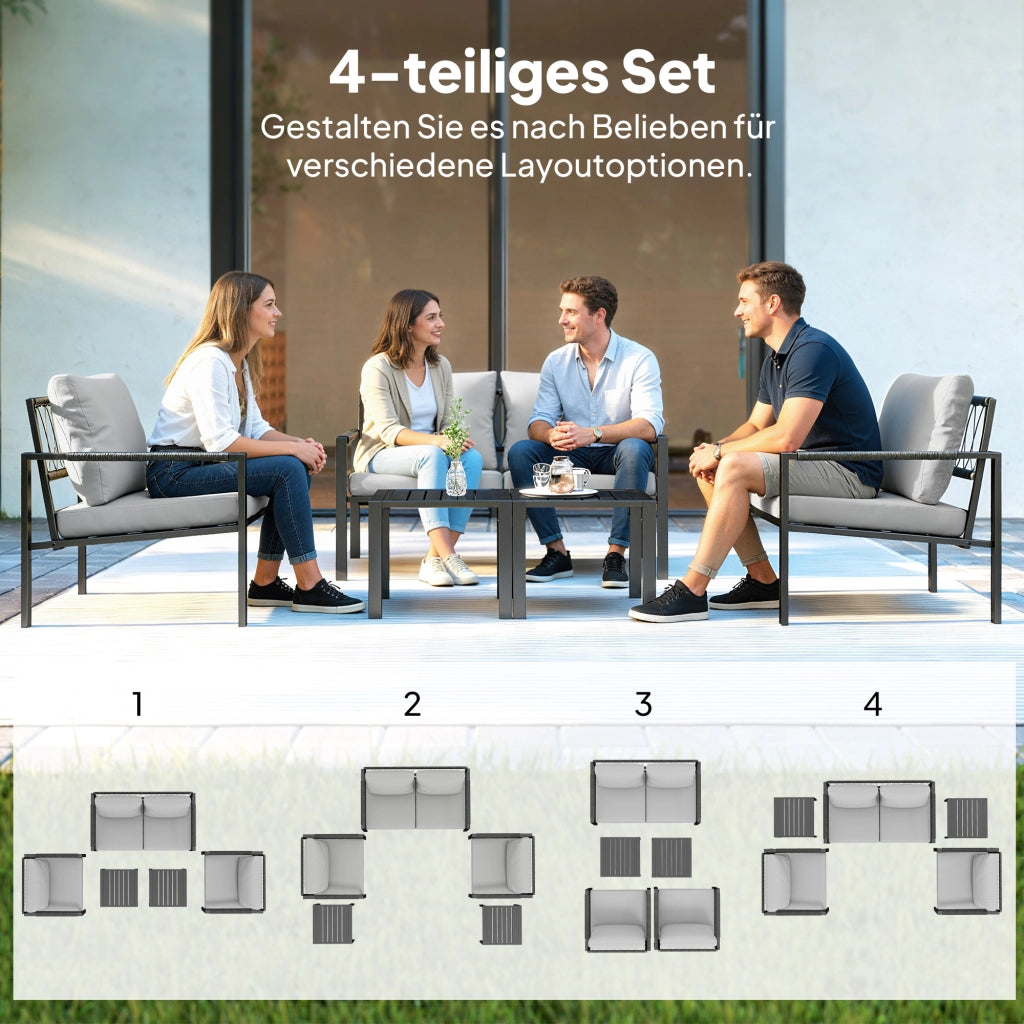 Set divano da giardino con tavolino ¨C Zephmum ¨C PolyRattan grigio chiaro 4 posti