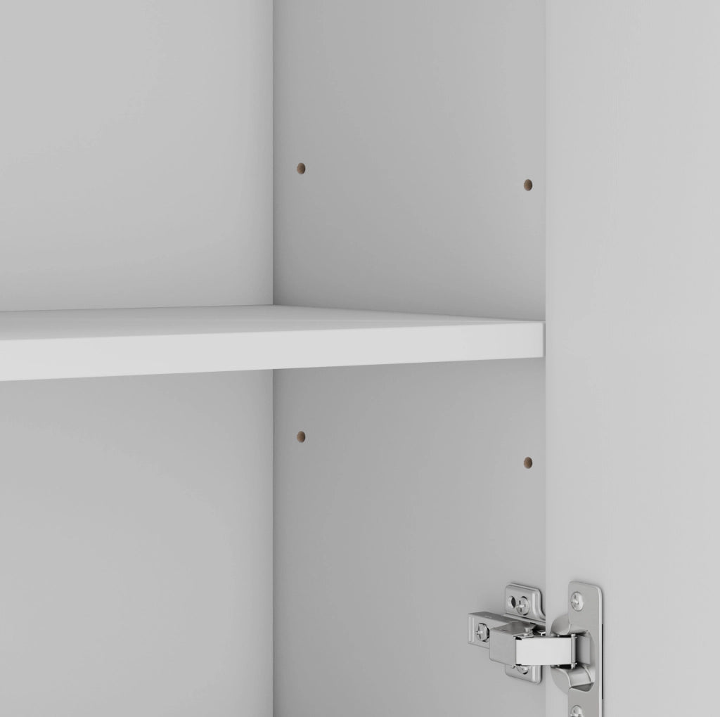 Mobile bagno 38x26x172.5 cm con ripiani regolabili; resistente all'acqua e all'umidità in MDF bianco
