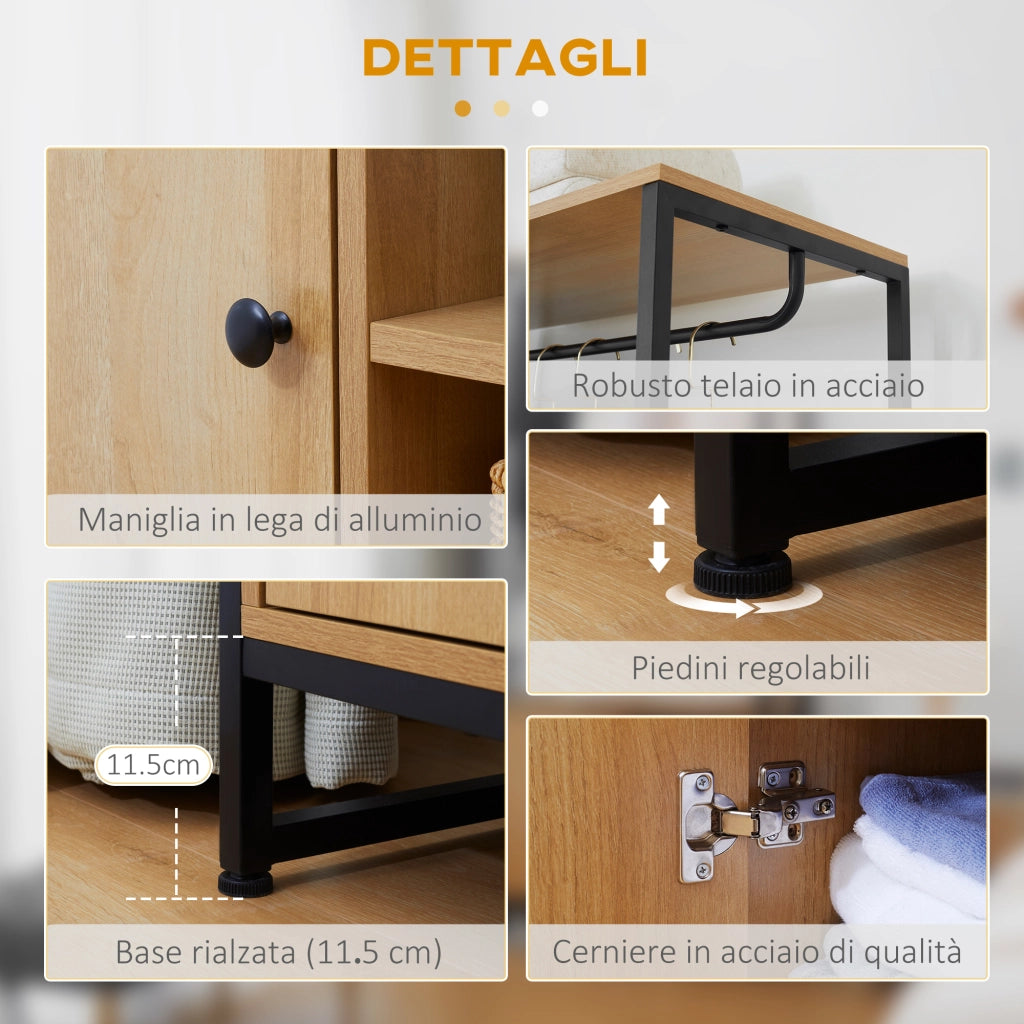 EasyComfort Appendiabiti in Acciaio e Legno Stile Industriale con Scarpiera e Ripiani, 80x40x180cm