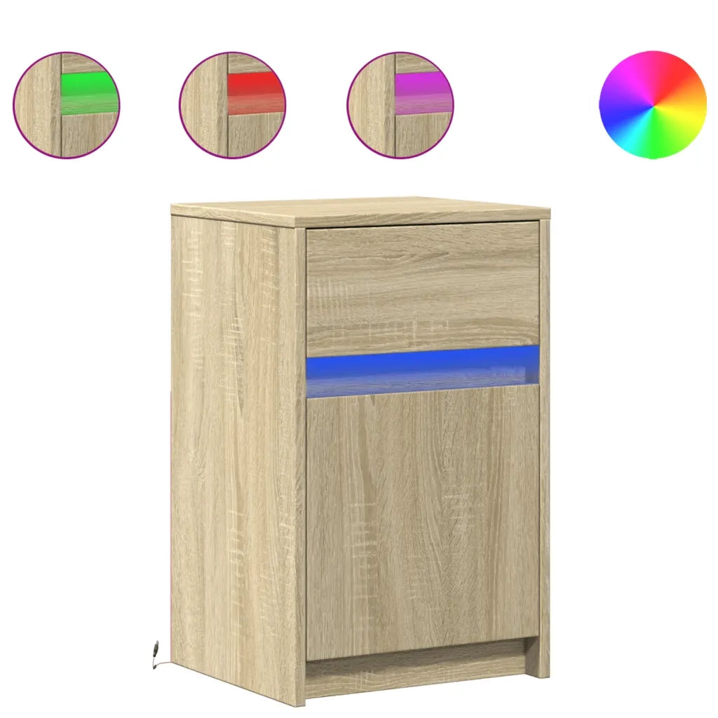 Comodini con Luci LED 2pz Rovere Sonoma in Legno Multistrato