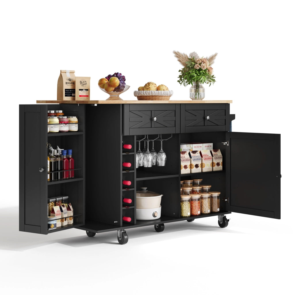 Carrello cucina con piano ribaltabile 120x45(70)x89 cm in MDF nero