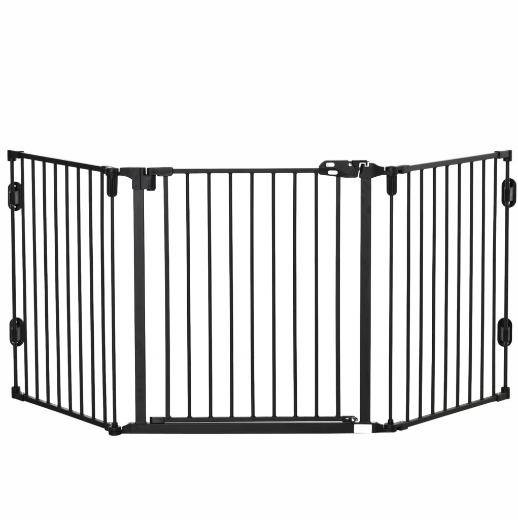 Cancelletto per cani con porta automatica, regolabile e pieghevole, 3 pannelli, 202,5x76 cm