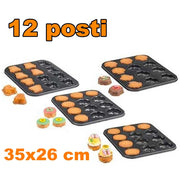 Trade Shop - Teglia Stampi Stampini Per Muffin 12 Posti Da Forno Antiaderente 35x26 Cm -