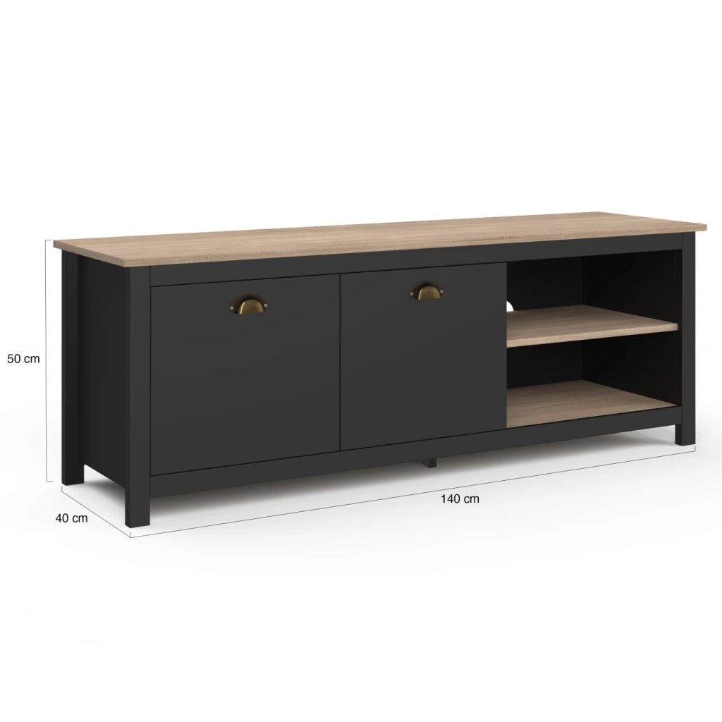 IDMarket - Mueble TV ISIS 140 cm madera vintage y negro