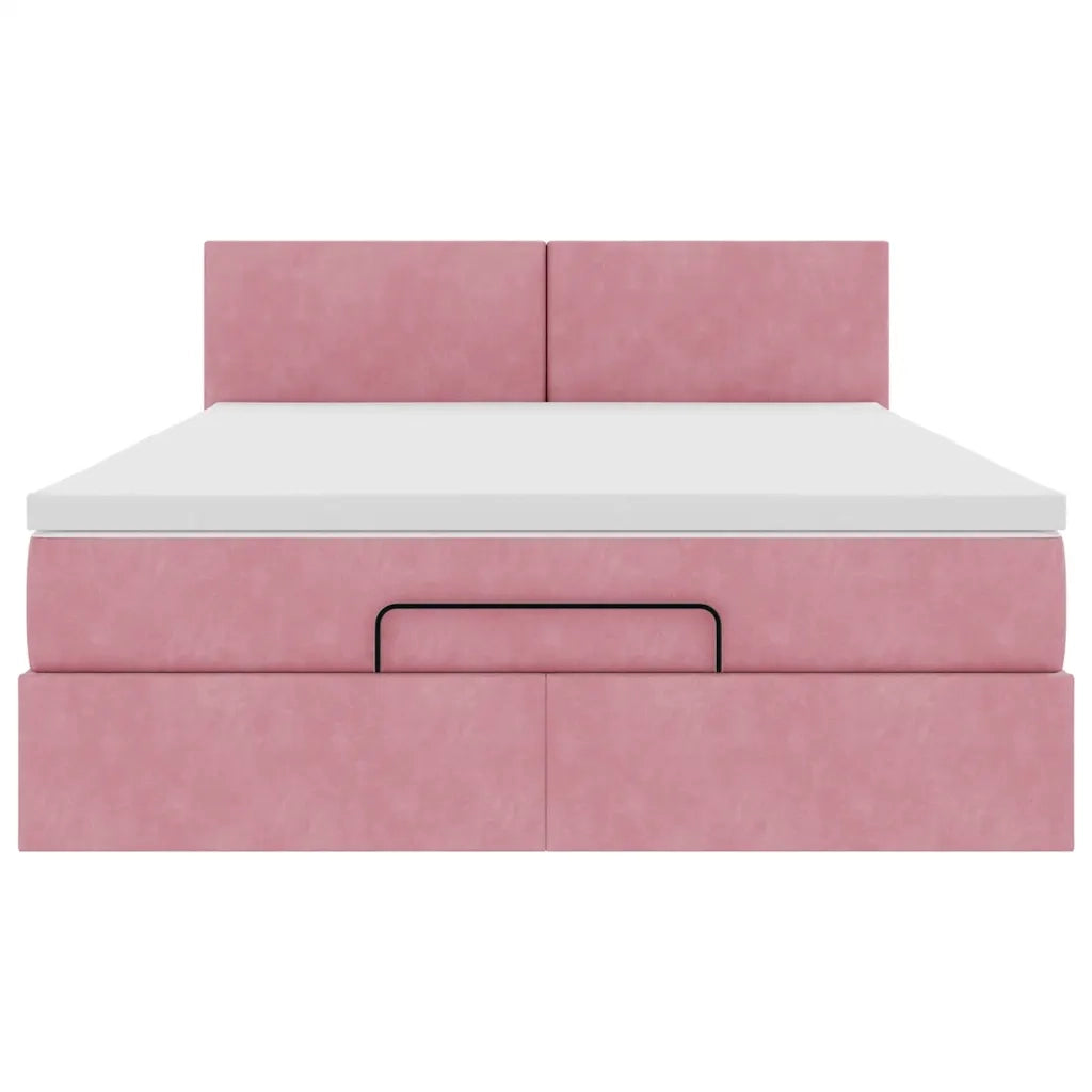 Struttura Letto Pouf con Materasso Rosa 140x200 cm in Velluto 3311710