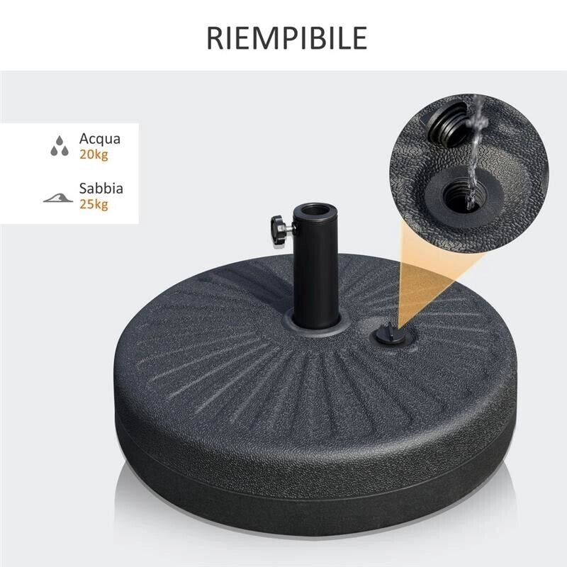 BASE PER OMBRELLONE DA GIARDINO CON PALO CENTRALE 38 E 48 MM IN COLORE NERO