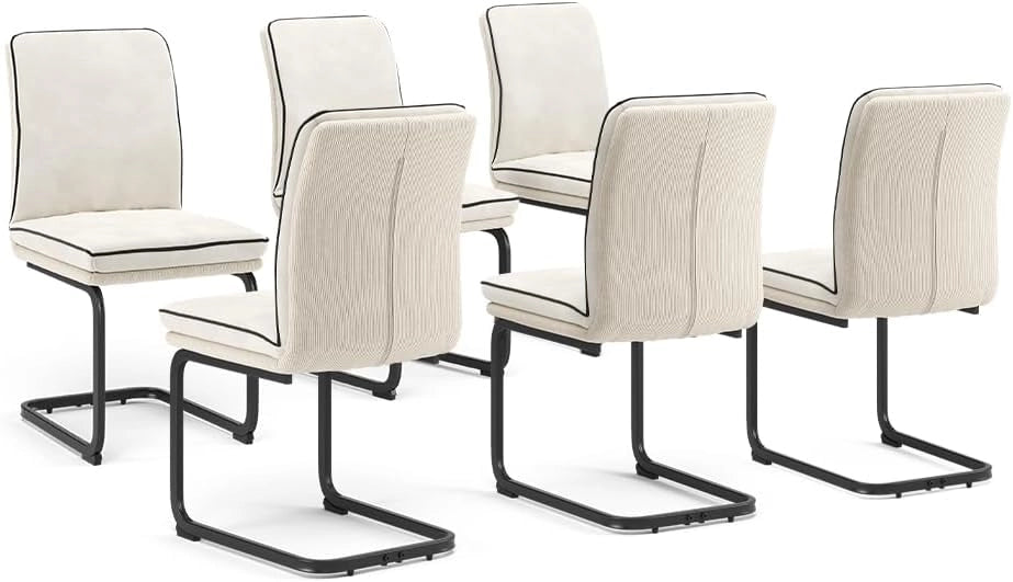 Sedia a sbalzo Eleganza, Beige, Set di 6, con struttura in metallo e piedini antiscivolo salva-pavimento