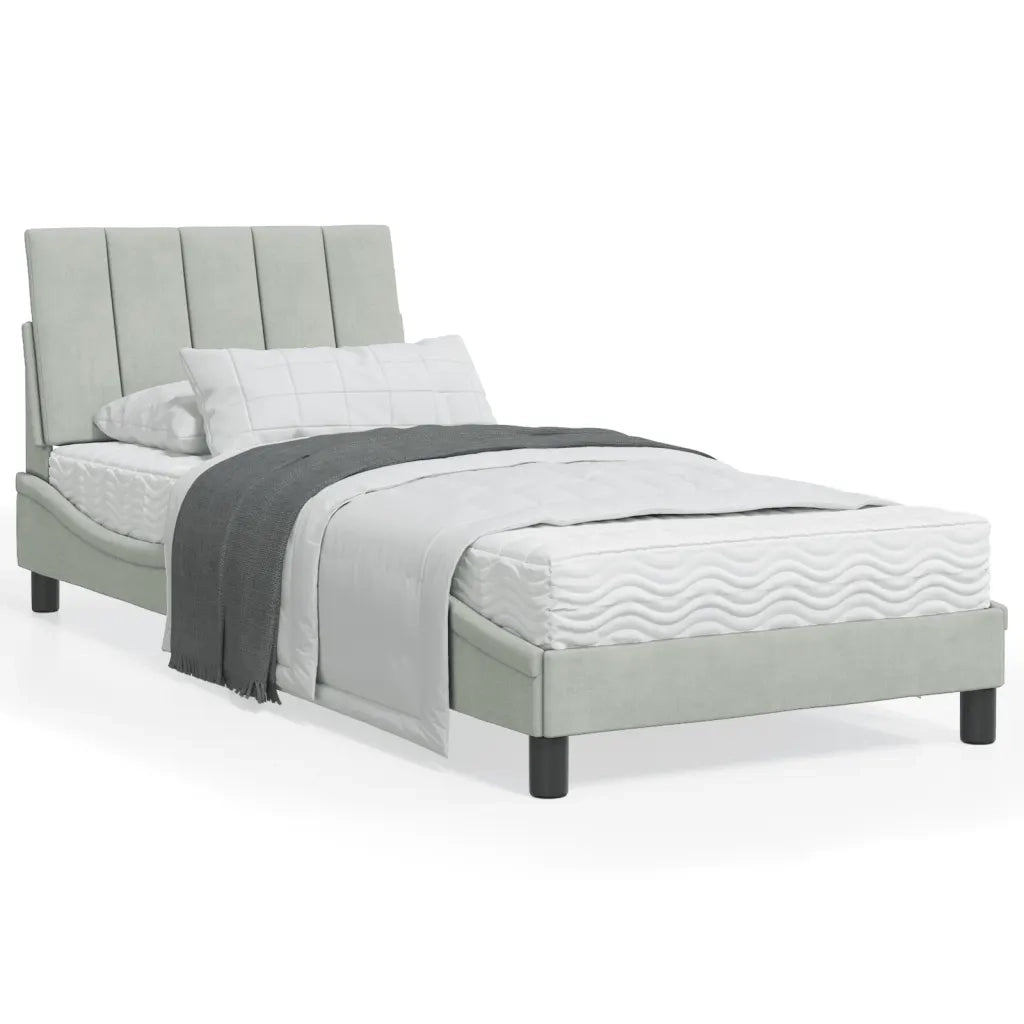Letto con Materasso Hanko Grigio Chiaro 90x200 cm in Velluto