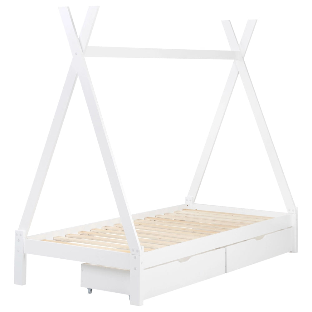 Letto a forma di tenda per bambini Struttura per letto singolo in pino bianco UE 90 x 200 cm con doghe e cassetti