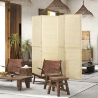 Paravento per Interno Pieghevole a 4 Ante, Divisorio in Bambù di Rattan, 180x1.6x180 cm