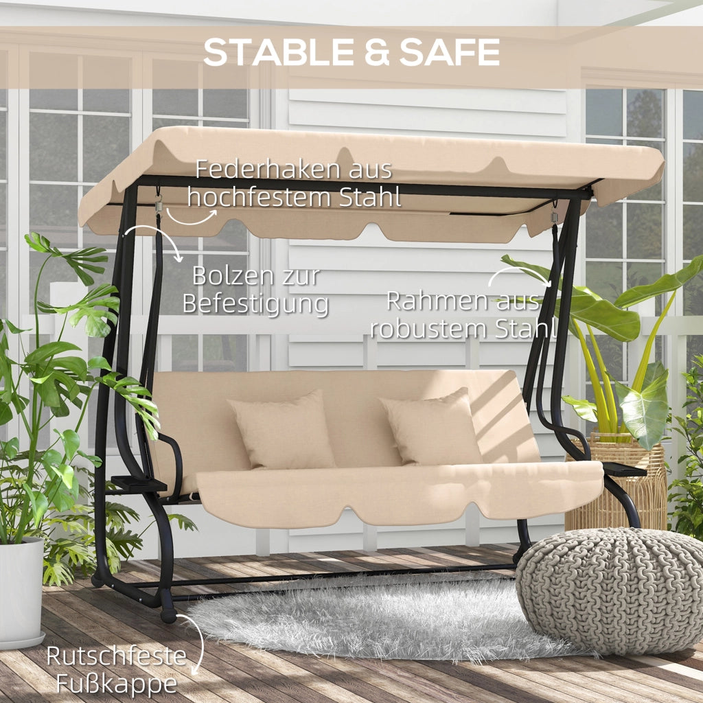 Divano a dondolo 3 posti Hollywood ¨C zephmum ¨C Marrone, Polyrattan, Acciaio, 200x120x164 cm