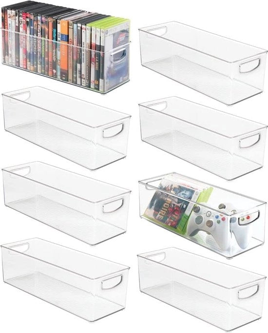 Scatole di archiviazione - organizzatore di carico - per ufficio, bagno e cucina - per dischi CD, DVD o attrezzi da scrivere - stivabile - trasparente - con 8 pezzi per confezione