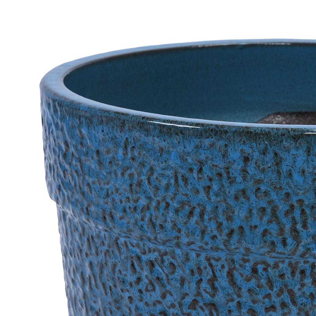 Fioriera in ceramica con foro di drenaggio finitura blu anticato lucida per interno ed esterno 49 × 49 × 45,5 cm