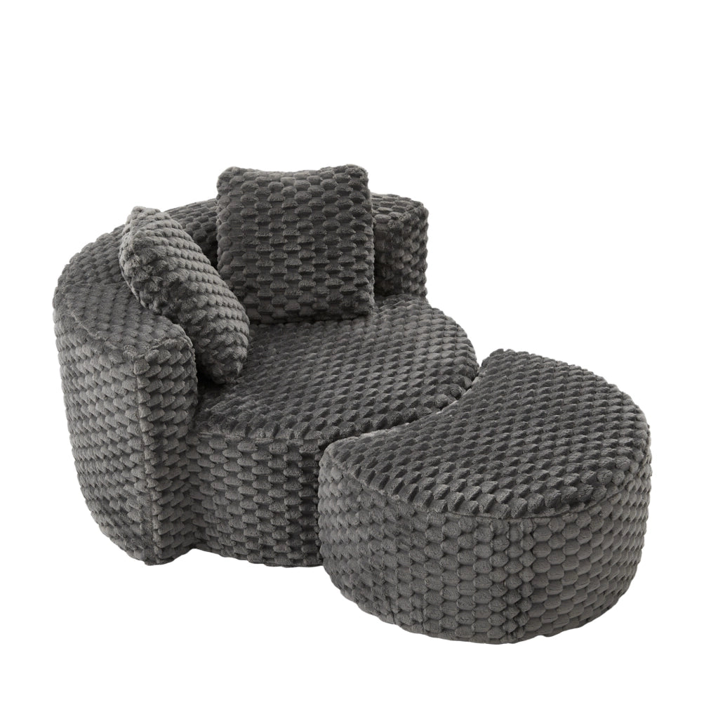 Poltrona compressa con pouf in tessuto grigio scuro