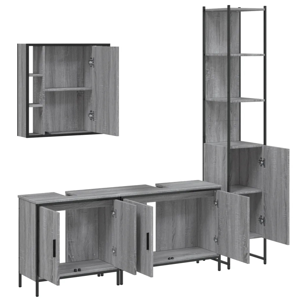 Set Mobili da Bagno 4 pz Grigio Sonoma in Legno Multistrato
