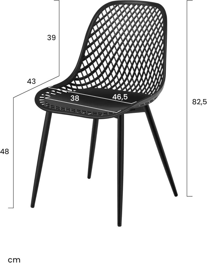 Confezione da 4 Sedie da Pranzo Sedie da Cucina con Gambe in Metallo Schienale Curvo con Design Ritagliato Seduta in PP di Alta Qualità, Sedie da Salotto e da Camera da Letto, Nero K0023EZS-4