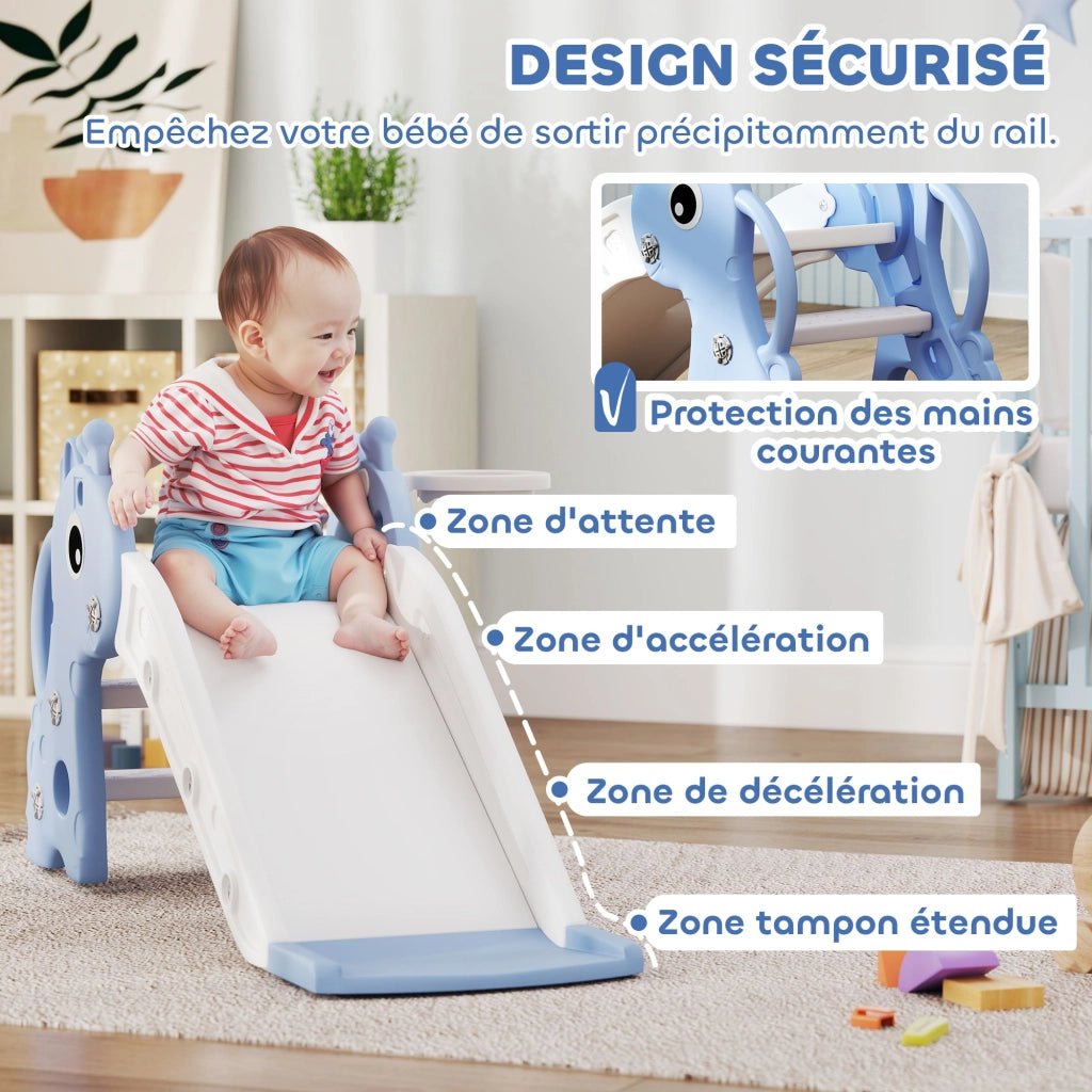 Toboggan per bambini 3 in 1 con canestro ¨C zephmum ¨C 106x51.5x52 cm blu