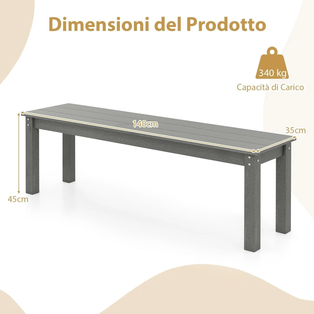 Panchina da Esterno in HDPE 140 x 35 x 45 cm, Panca da Giardino Senza Schienale per 2-3 Persone, Panchina dello Spogliatoio per Patio e Cortile, Portata 340 kg (Grigio)