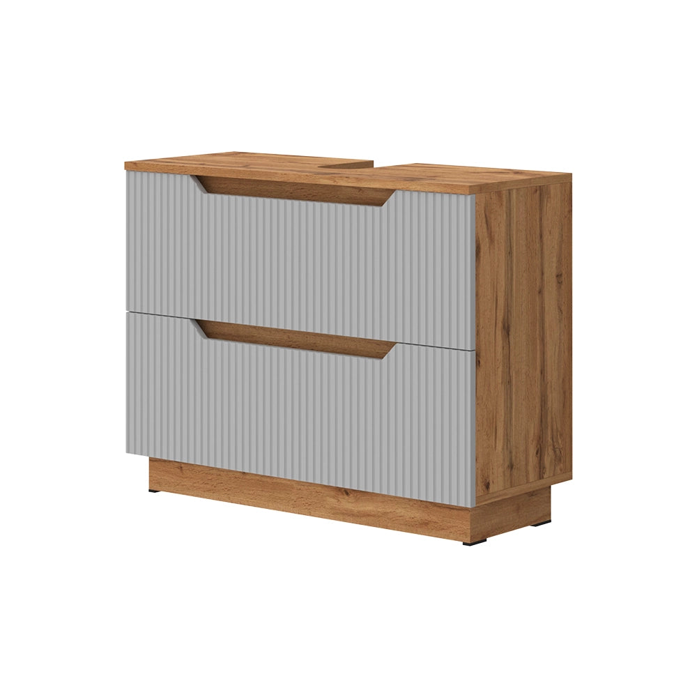 Vicco Mobile sottolavabo per bagno Rovere/grigio a righe 79.6 x 62.5 cm con 2 cassetti