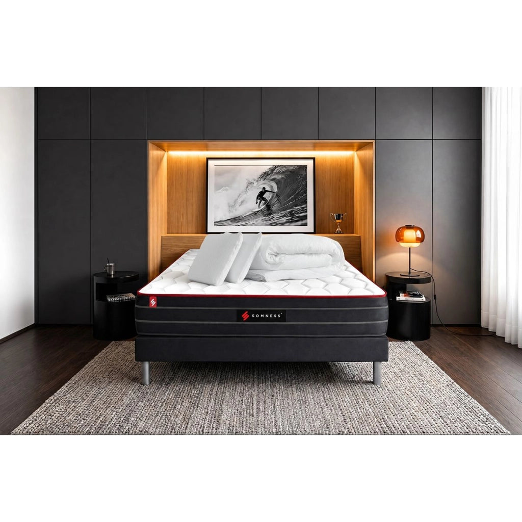 Pacchetto letto completo - Materasso 160x200cm + Box spring con doghe (kit) + 2 cuscini + Piumino - Boost