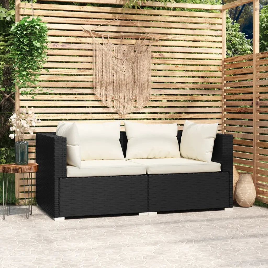 Divano a 2 Posti con Cuscini in Polyrattan Nero 317487