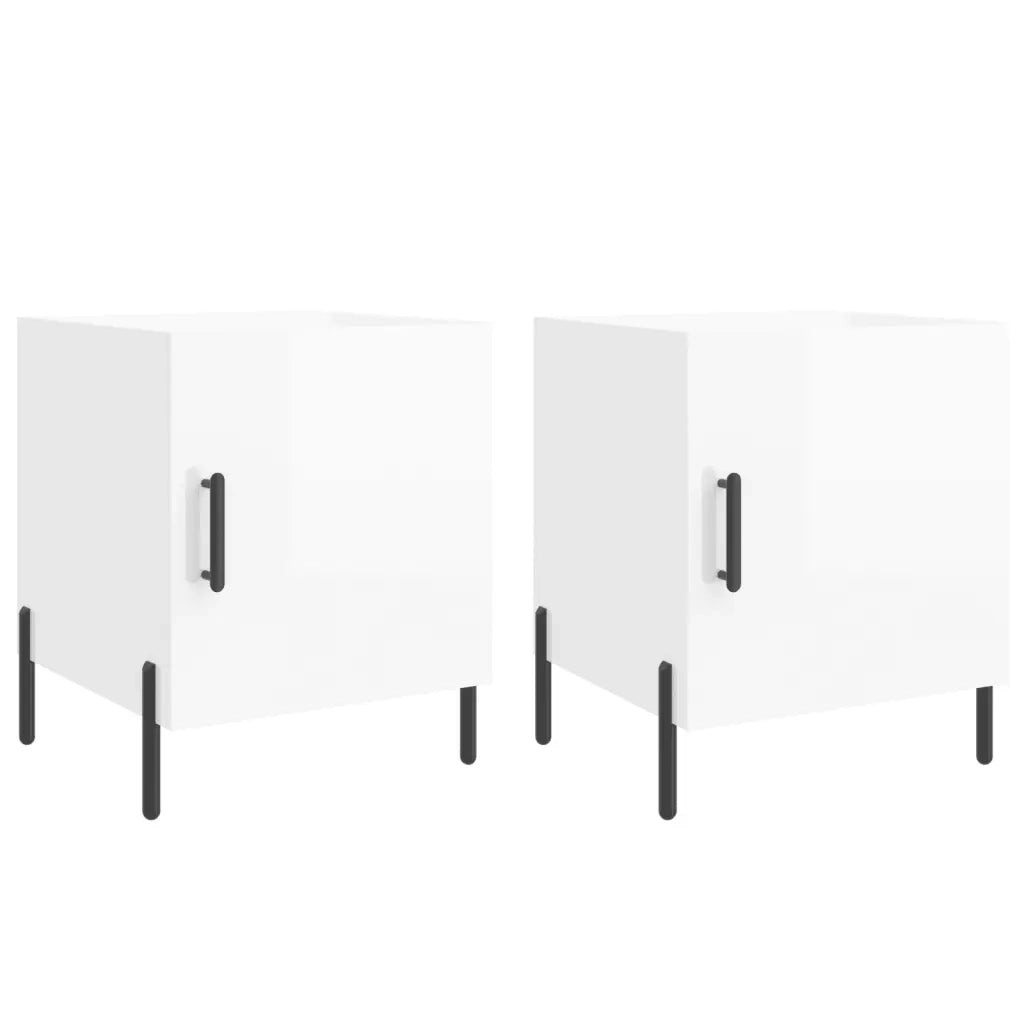 Set di 2 Comodini | Armadio da Notte | Mobiletto da notte Bianco Lucido 40x40x50 cm in Legno Multistrato