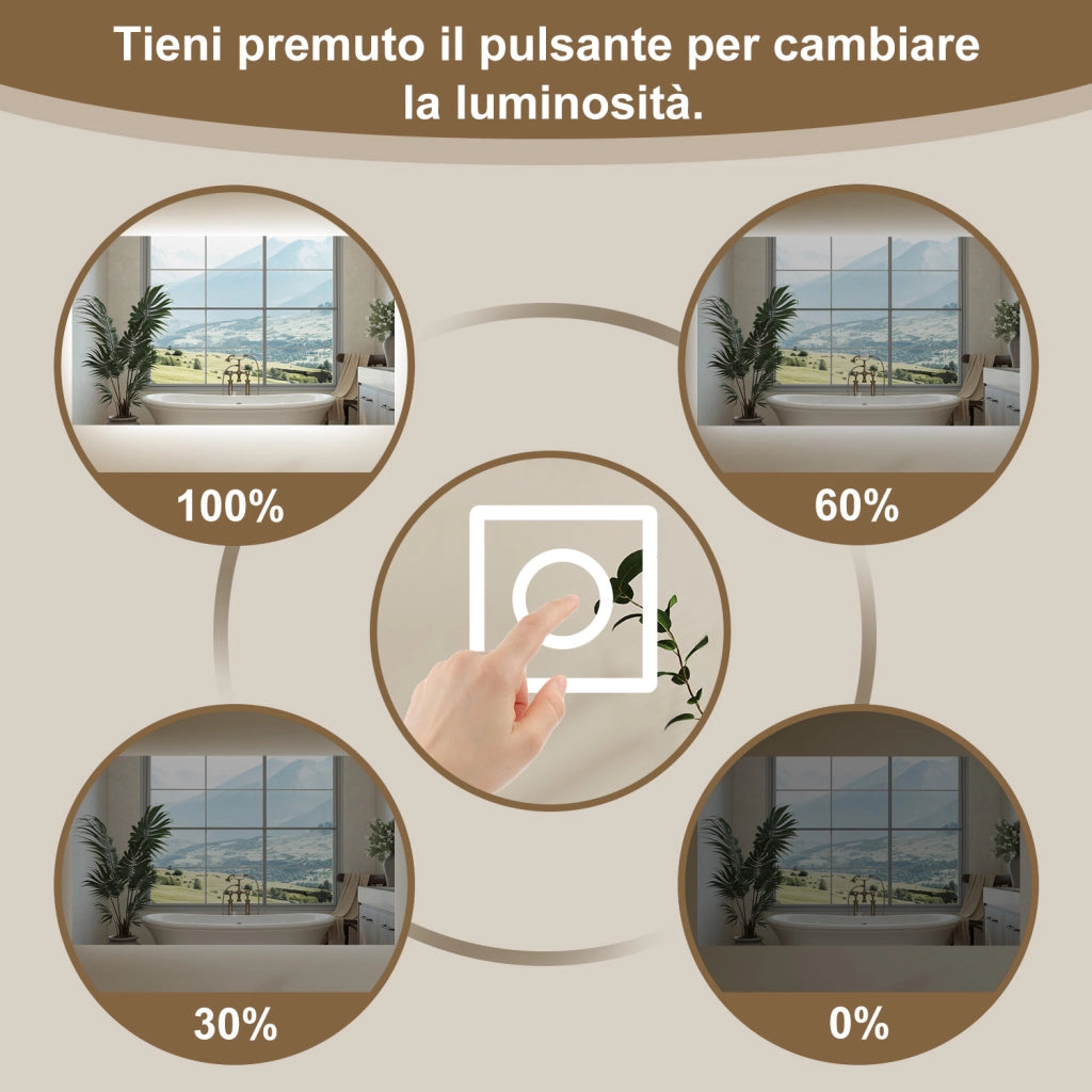 AICA SPECCHIO DA BAGNO CON LED, 100x60cm, Disappannamento, Funzione Memoria, Infinitamente Dimmerabile
