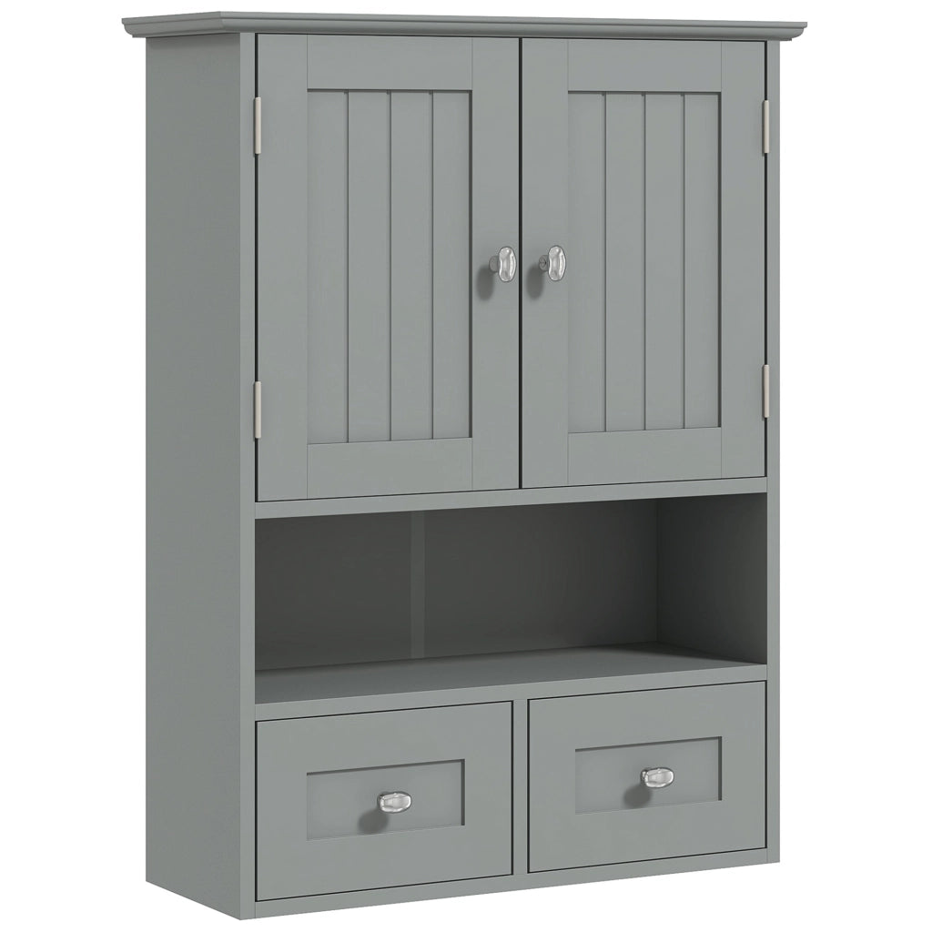 Mobiletto da Bagno Sospeso con Ante e Cassetti ¨C Zephmum ¨C Grigio 50.8x17.8x66 cm
