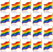 Accessori LGBT da Festival - Decorazione a Email con Bordo d'Oro - Pin con Bandiera Arcobaleno - Set da 20 - Simbolo di Uguaglianza e Progresso