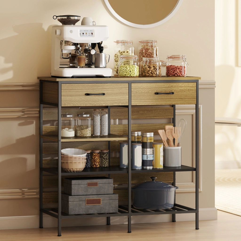 Credenza ¨C zephmum ¨C legno naturale e nero, 90x40x91 cm