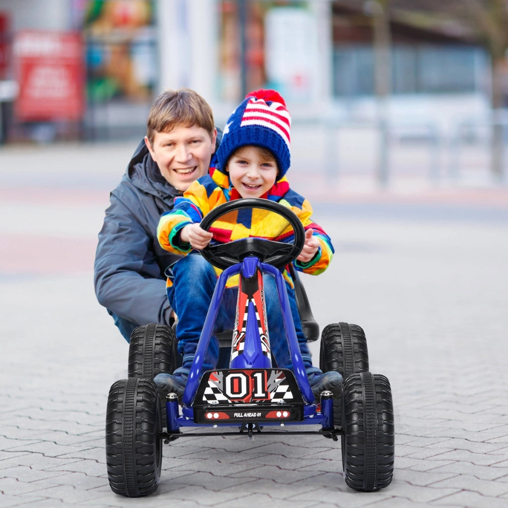 Go kart giocattolo con sedile regolabile e freno a mano stabile, Go kart a pedali robusti sicuri per bambini Blu-Go Kart