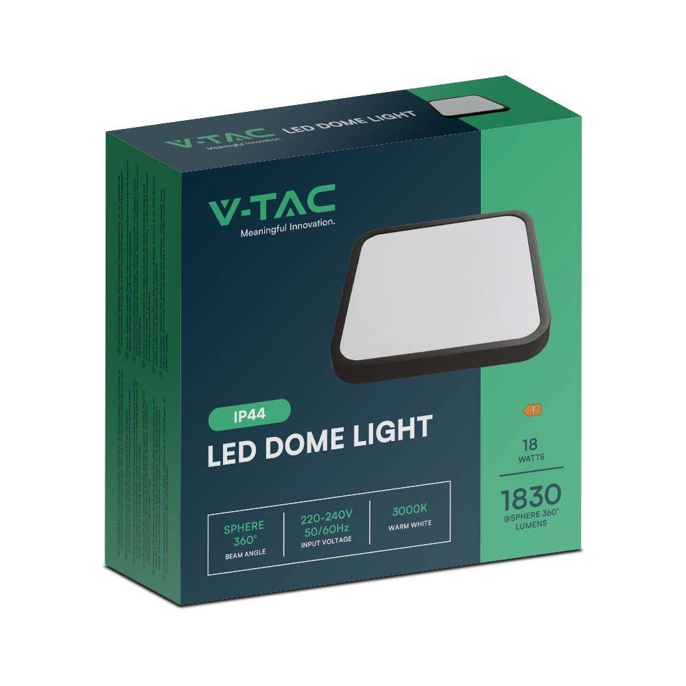 Plafoniera LED V-TAC 18W quadrata 25cm IP44 nera 4000K