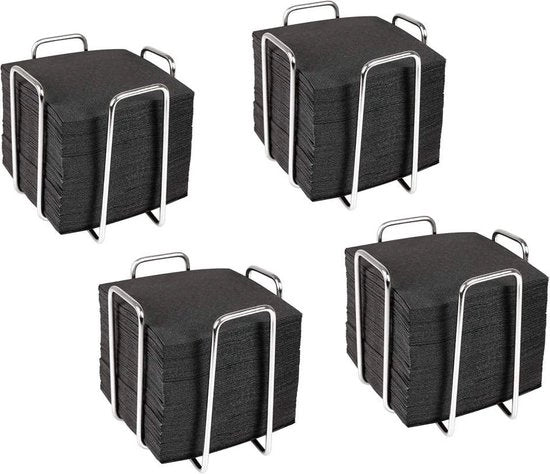 4 contenitori per tovaglioli con 200 pezzi di tovaglioli per cocktail - contenitore per tovaglioli in acciaio inossidabile - carta per tovaglioli da un tempo - tovaglioli 10x10cm