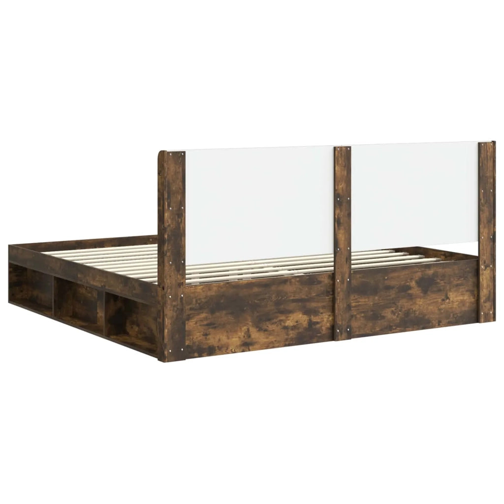 Struttura del letto con stoccaggio e testata-Giroletto con contenitore Rovere Fumo 897958
