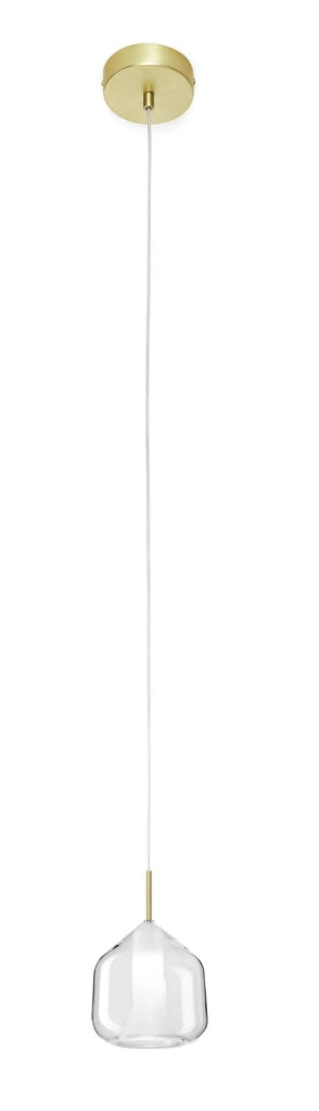 X-RAY LAMPADARIO A SOSPENSIONE 1 LUCE VETRO BOROSILICATO TRASPARENTE D.17CM ATTACCO G9  ROSONE ORO SPAZZOLATO