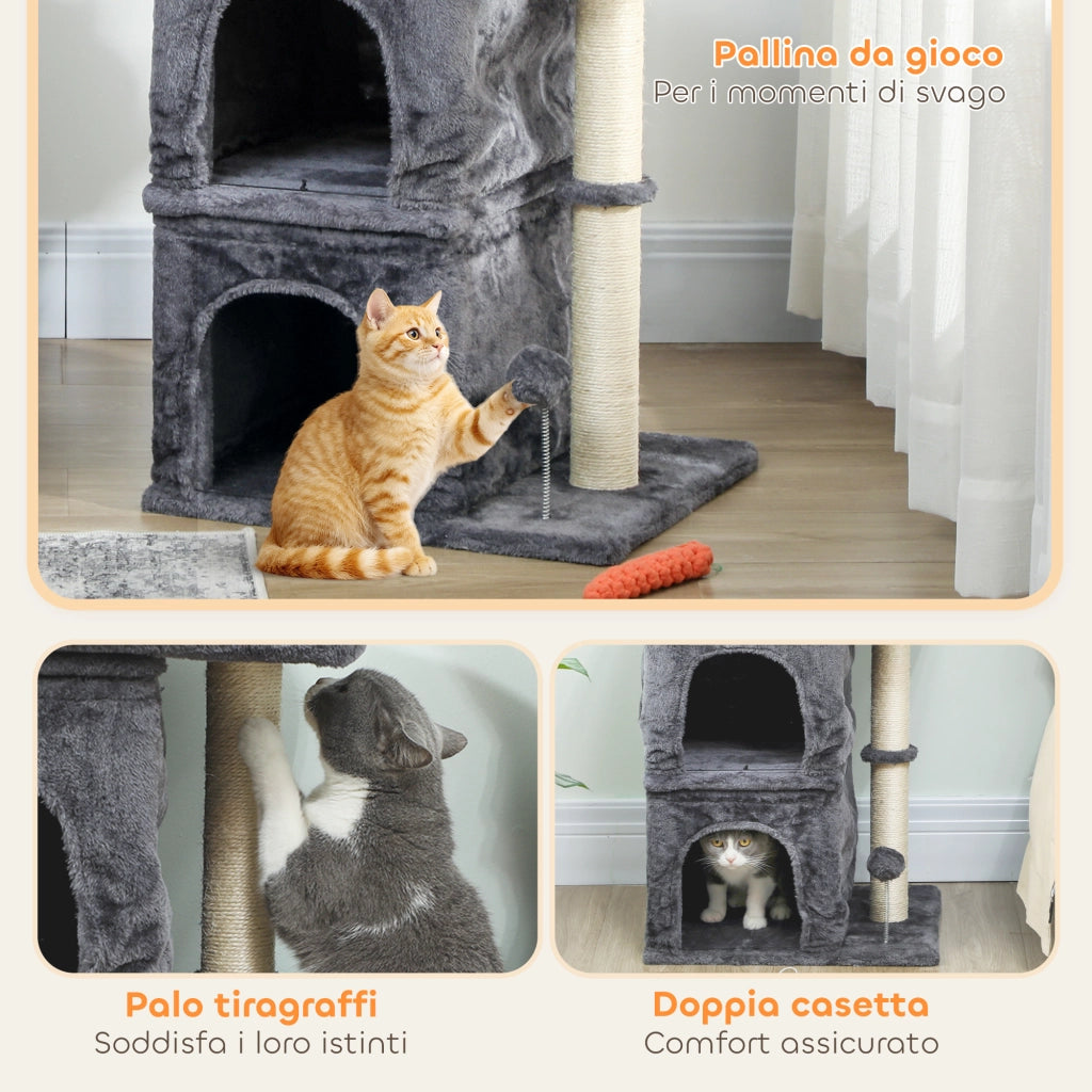 Torre per Gatti con 2 Casette e Lettino ¨C Zephmum ¨C Grigio Scuro
