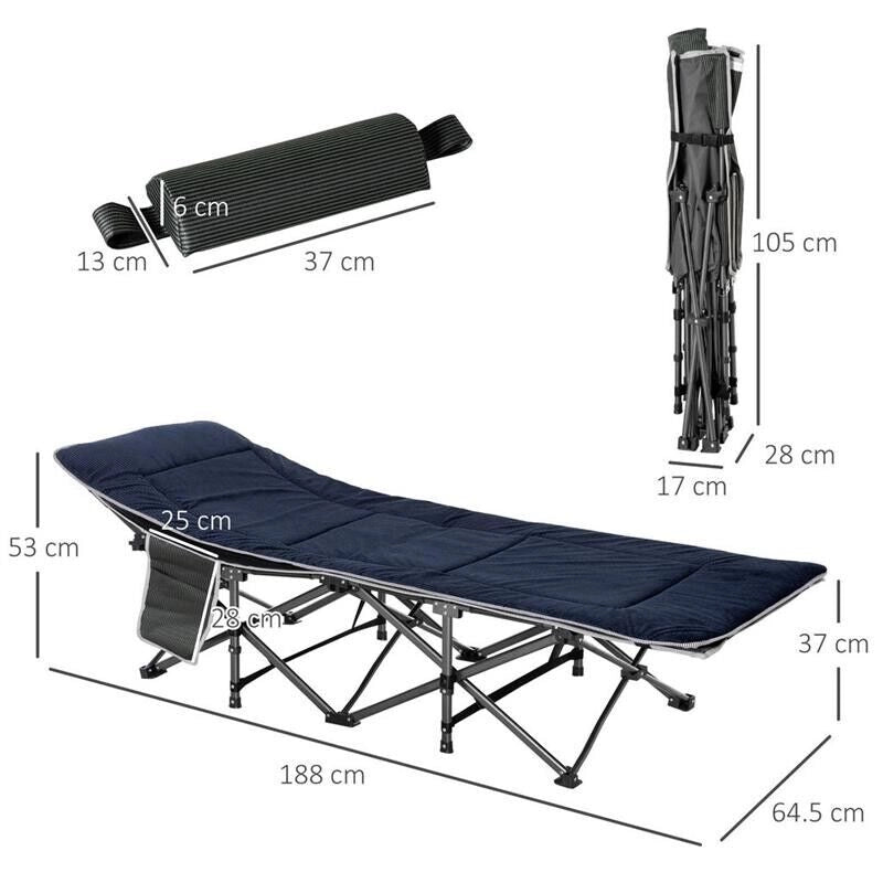 LETTINO PIEGHEVOLE DA CAMPEGGIO PER ADULTI CON CUSCINO188 X 64.5 X 53 CM BLU