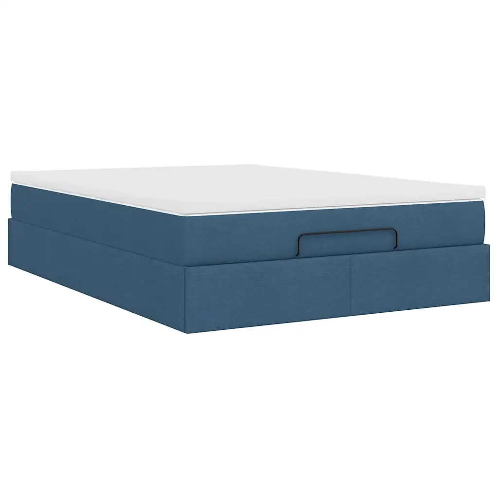 Struttura Letto Pouf con Materasso Blu 140x190 cm in Tessuto 3311112