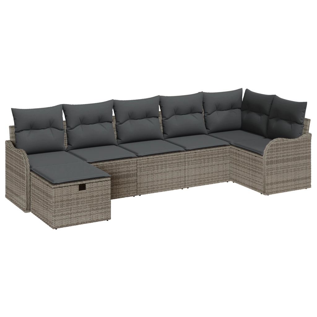 Set Divano da Giardino a 7 Pezzi  con Cuscini Grigio Polyrattan