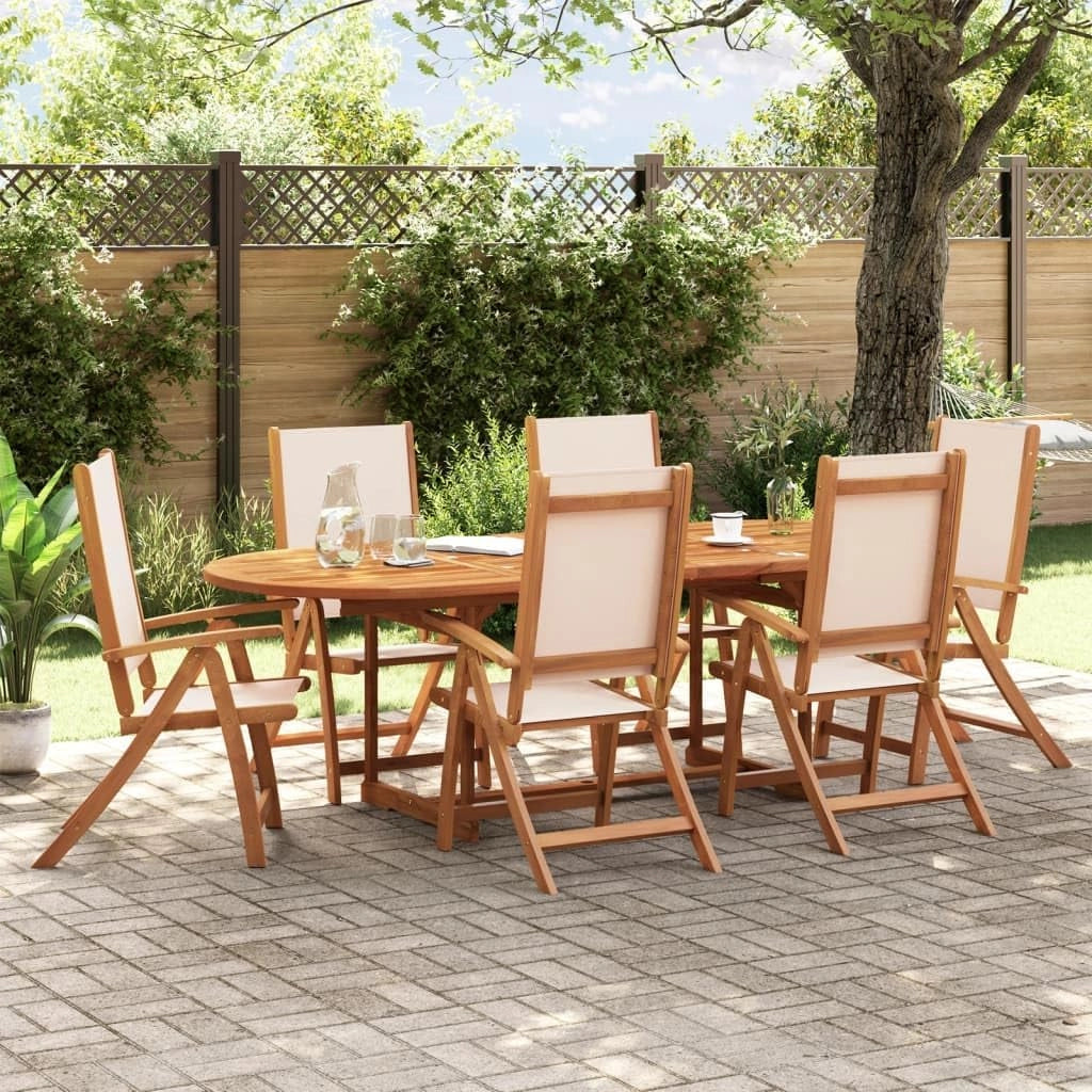 Set da pranzo da giardino 7 pezzi in legno massello di acacia e textilene, set tavolo e sedie da giardino, tavolo terrazza esterna e sedie, set terrazza, mobili da giardino esterno - 3279276