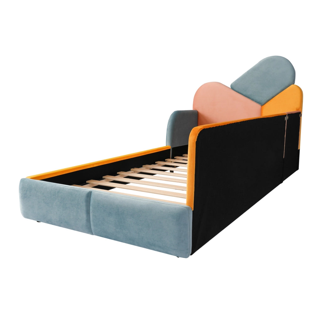 Letto imbottito 90x200 cm con protezione laterale rialzata in velluto multicolore
