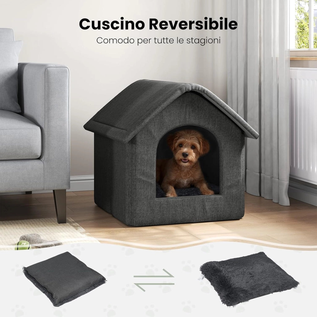 Cuccia per Gatti Cani,Casetta per Animali Domestici con Cuscino,Cuccia per Cani da Esterno Resistente all'inverno, Impermeabile e Resistente alle Intemperie per Animali Randagi 60x55x60cm