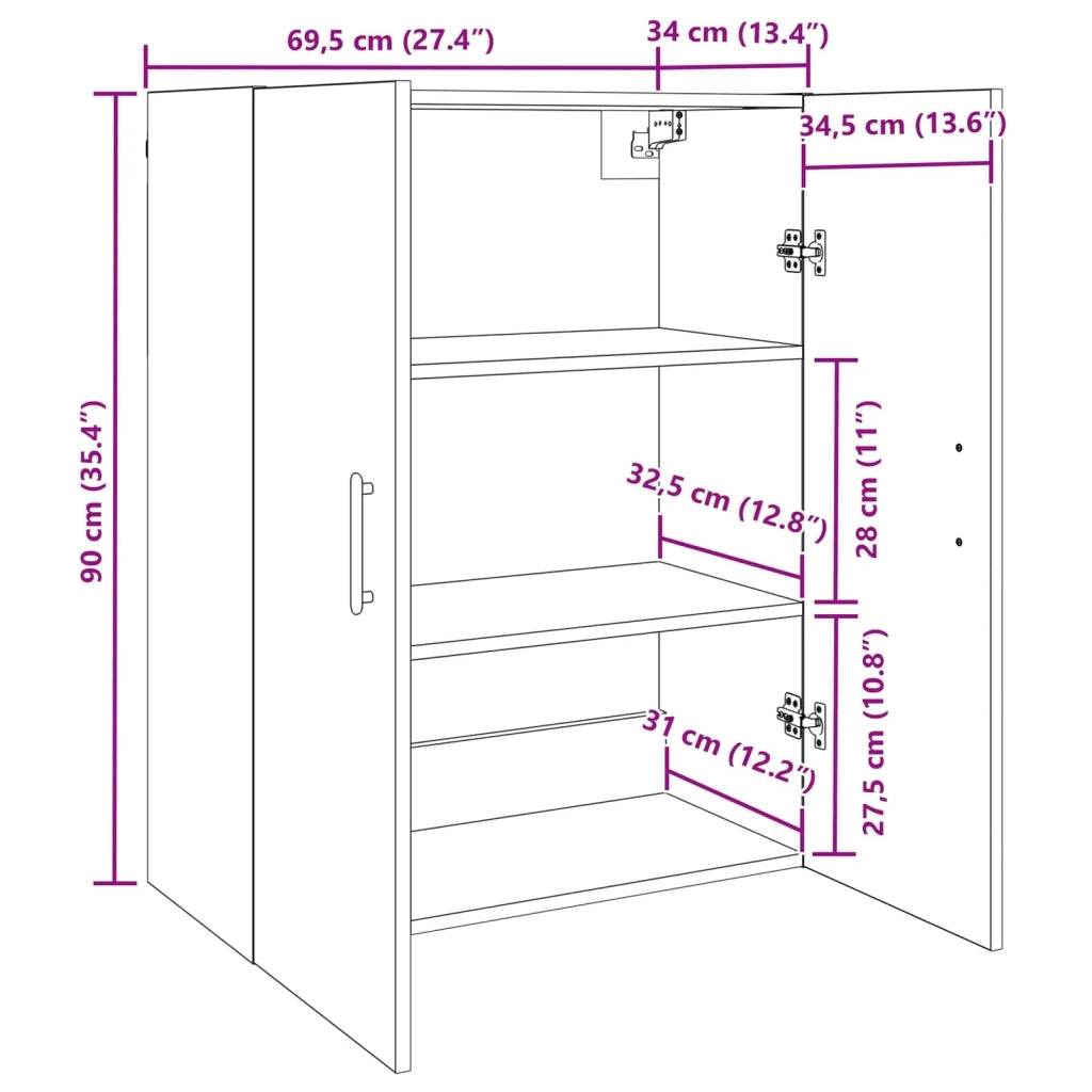 Set di 2 moderni pensili a 4 ante contenitivi ottimizzati 69,5 x 34 x 90 cm finitura rovere ingegnerizzato 02_0056050